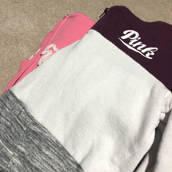 PINK zip hoodie. Maroon, white, grey. Hood letters - Picture 6 of 6